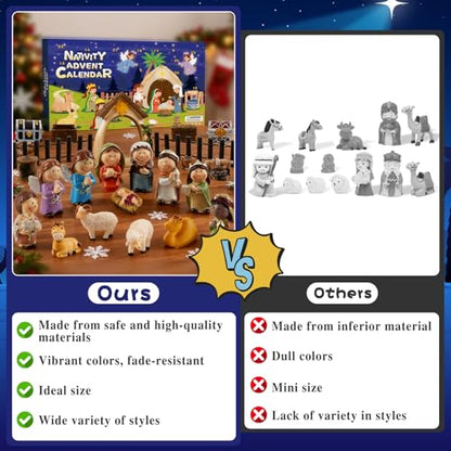 Nativity Advent Calendar 2026-24 Days of Nativity Scene Christmas Countdown Calendar Christian Religious Gifts for Kids Adult Women Men - color: Light Green