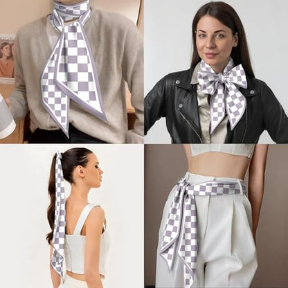Head Hair Scarf Neck Silk Feeling Scarves Long Thin Satin Fashion Handbag Cute Decoration Women Girls 59 * 6.7'' - color: O-5-purple