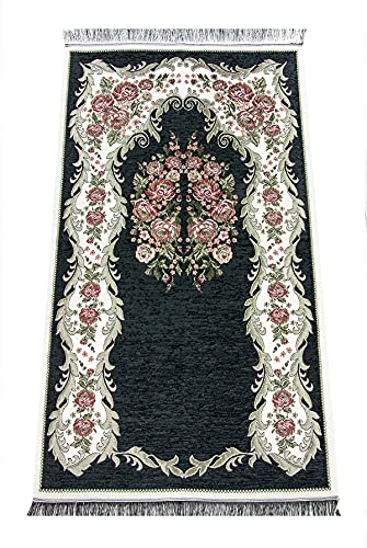 ihvan online Luxury Islamic Prayer Velvet Covered Gift Box, Deluxe 4 Piece Set with Elegant Velvet Covered Quran & Prayer Beads Tesbih & Prayer Rug, Ramadan & Eid Gift, Black - color: Black