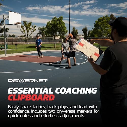 PowerNet Magnetic Coaching Clipboard, Basketball Whiteboard with Line Up Chart, Double Sided Dry Erase Board, Weatherproof Coach Clipboard, Includes 2 Dry Erase Markers - style: Basketball