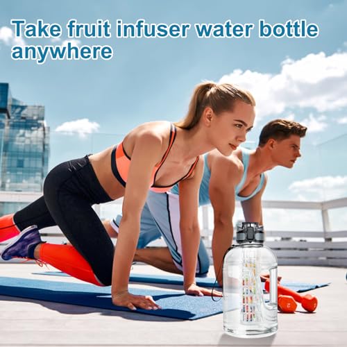 UTEBIT 74oz Fruit Infuser Water Bottle, BPA Free & Leak Proof, Clear | Half Gallon Insulated Sports Water Bottle With Straw, 2.2L Ex Large Water Jug with Strap for Gym, Camping, Travel, Outdoor - style: 74OZ