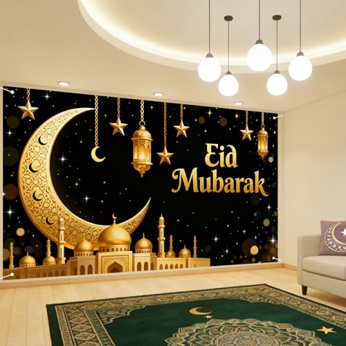 Nuxovilar Eid 무바라크 초승달 랜턴 배너 폴리에스터 109.2 x 180cm(43 x 71인치) - 배너 라마단 무바라크 가정, 파티오, 야외 장식용 - color: CC01387