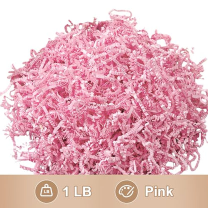 Wowxyz 1 LB Crinkle Cut Paper Shred Pink Crinkle Shredded Paper for Gift Baskets - Gift Box Bag Filler - Confetti Stuffing for Birthday, Holiday Present Packaging Wrapping - color: Pink