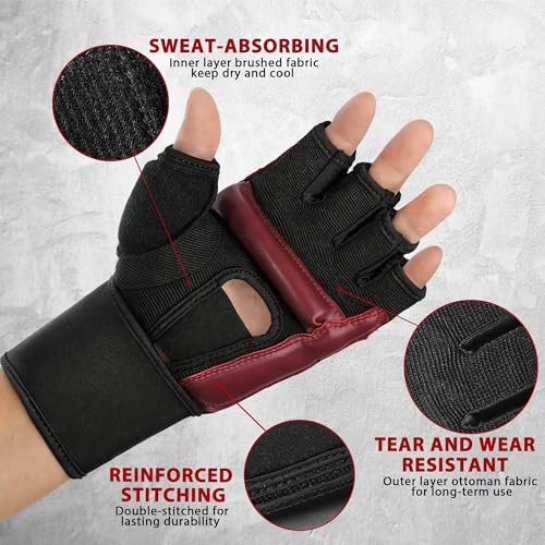 Xinluying MMA Gloves Boxing Punch Bag Training Martial Arts Sparring Grappling Kickboxing Muay Thai Gloves, Thickened Knuckle Pads, Wider Wristband, Fingerless Rub Resistance Mitts for Men Women Kids - color: Red, size: X-Small