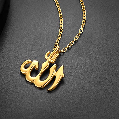 U7 Allah Pendant Necklace with Chain Platinum / 18K Gold Plated Muslim Jewelry Islamic Pendant - color: 01.Polished Gold