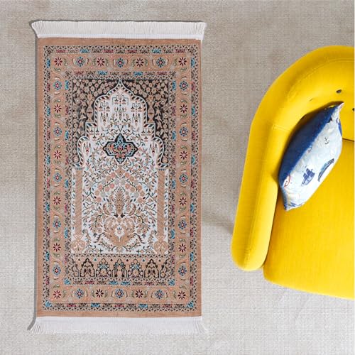 Prayer Rug Islam, Prayer Matt Islam, Prayer Rugs Islam Thick and Soft, Prayer Mat Muslim, Muslim Praying Mat, Portable Prayer Rug, Eid Gift Boxes (Light Brown) - color: Light Brown