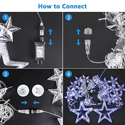 Blingstar Star Curtain Lights - 138 LED 12 Star Lights, 8.2ft Extendable, 8 Modes, Remote, Cool White - color: Cool White