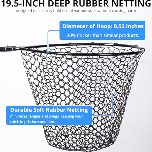 High Strength Large Landing Net - Rubber Fishing Net with Long Telescoping Handle & Soft Rubber Netting, Landing Nets for Fishing, Ideal for Boat, Pier, River Angling - style: L - Full Rubber Netting