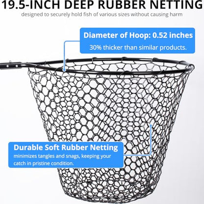 High Strength Large Landing Net - Rubber Fishing Net with Long Telescoping Handle & Soft Rubber Netting, Landing Nets for Fishing, Ideal for Boat, Pier, River Angling - style: L - Full Rubber Netting