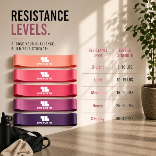 Exercise Resistance Loop Bands with Instruction Guide and Carry Bag, Set of 5 - color: Pink/Purple