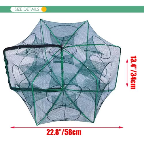 Foldable Bait Trap Fishing Net - Hand Cast Cage for Catching Fish Shrimp Crab Crawfish - color: Green, size: 12 Entrances
