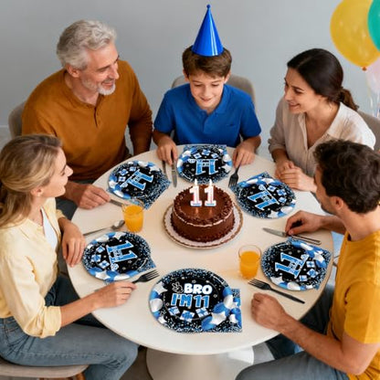 Qyeahkj 100 Pcs 11th Birthday Decorations for Boys Official Teen Supplies Plate Napkin Forks Set Disposable Blue 11th Birthday Tableware Paper Plates Dinnerware for Kids Teenager Favors Serve 25 - style: 11th birthday