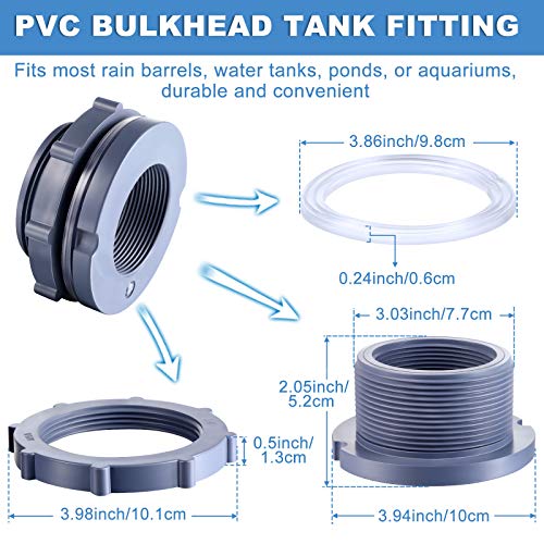Outus 2 Inch PVC Bulkhead Fitting for Rain Barrel and Water Tank | Threaded Locknut and Washer Included, Fits Pond Aquarium Cistern, Leak-Proof Seal