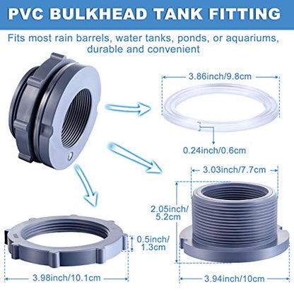 Outus 2 Inch PVC Bulkhead Fitting for Rain Barrel and Water Tank | Threaded Locknut and Washer Included, Fits Pond Aquarium Cistern, Leak-Proof Seal
