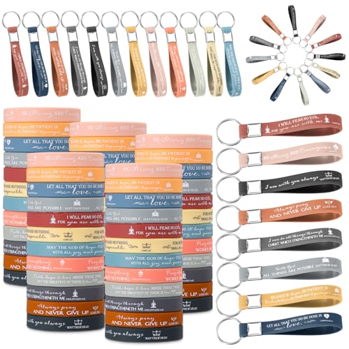 Unittype 120 Pcs Bible Verse Bracelets Keychains Bulk Set - color: Vivid Color