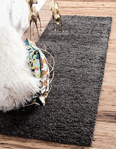 Unique Loom Solid Shag Collection Area Rug (2' x 6' 5" Runner, Graphite Gray) - color: Graphite Gray, size: 2' x 6'5" (Rectangular)