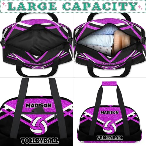 Custom Bag Name Duffel Bag Sports Volleyball Bags Travel Sports Gym Bag, Large Workout Bag, Bright Purple Glitters Black - color: Bright Purple
