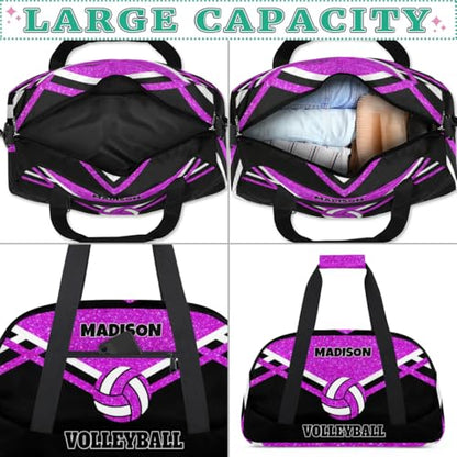Custom Bag Name Duffel Bag Sports Volleyball Bags Travel Sports Gym Bag, Large Workout Bag, Bright Purple Glitters Black - color: Bright Purple