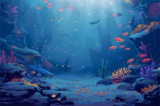 Ocean Underwater Background 6x4ft Cartoon Underwater World Backdrops for Photography with Coral Reef Tropical Fish Aquarium Backdrop Party Decorations Supplies Photo Props Vinyl - color: deep blue, size: 6x4ft