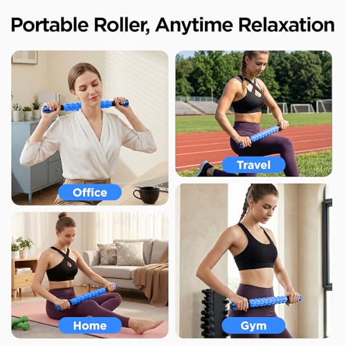 Muscle Roller & Massage Roller Stick for Athletes - Lymphatic Drainage Support, Relieves Muscle Soreness, Cramping & Tightness - Targets Legs, Arms, Back & Calves （Blue Wheel） - color: Blue