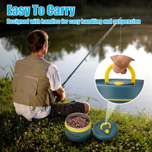THKFISH Fishing Bait Container, Stainless Steel Insulated Live Bait Storage, Worm Bait Holder, Bait Storage Box, Nightcrawler Box, Bait Bucket to Keeps Bait Fresh and Alive - color: 1PCS-0.6L-Blue