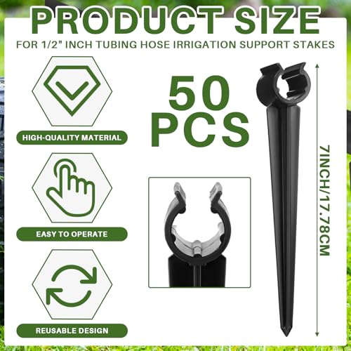 50 Pcs Irrigation Drip Support Stakes 1/2 Inch Tubing Hose Holder, Pipe Universal Drip Lines Tubing Hose for Gardening Patio Lawn Irrigation Growing