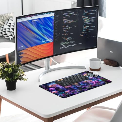 KeKee Colorful Sea Aquarium Neon Jellyfish Octopus Mushrooms Large Mouse Pad Gaming Mousepad Desk Pad for Keyboard and Mouse Mat Non-Slip Base 30x60cm, Style - size: 30x60cm