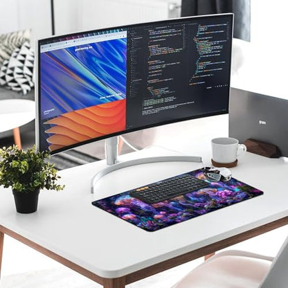 KeKee Colorful Sea Aquarium Neon Jellyfish Octopus Mushrooms Large Mouse Pad Gaming Mousepad Desk Pad for Keyboard and Mouse Mat Non-Slip Base 30x60cm, Style - size: 30x60cm