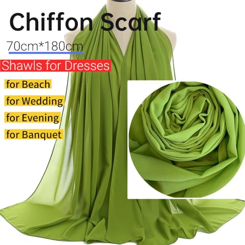 Harewom Chiffon Hijab for Women Sheer Shawl and Wraps for Wedding Bridal Scarves Summer Lightweight Sun-proof Scarf - color: Olive-green Chiffon Hijab Shawls Scarves