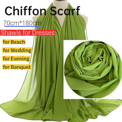 Harewom Chiffon Hijab for Women Sheer Shawl and Wraps for Wedding Bridal Scarves Summer Lightweight Sun-proof Scarf - color: Olive-green Chiffon Hijab Shawls Scarves