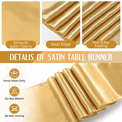 Breling 8 Pack New Year Black and Gold Disposable Plastic Tablecloths and Satin Table Runner Set, 54 x 108 Inch Tablecloth, 12 x 108 Inch Table Runners for Wedding Graduation Birthday Baby Shower - color: Black and Gold
