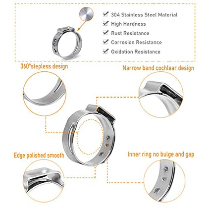 AKIHISA 180 PCS Single Ear Hose Clamps, 12 Sizes 5.3-33.1mm Crimp Hose Clamps with Ear Clamps Pincer, 304 Stainless Steel Crimp Pinch Fitting Tools Kit - size: 180Pcs (5.3-33.1mm)