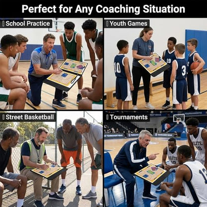 Basketball Clipboard for Coaches, Magnetic Basketball Coaching Board with Player Magnets, Double-Sided Court Tactic Board, Portable Coaching Clipboard for Game & Training, Great Gift for Coaches