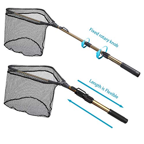 YVLEEN Folding Fishing Net - Foldable Fish Landing Net Robust Aluminum Telescopic Pole Handle and Nylon Mesh 16inch Hoop Size - color: F:16"/40cm(3 Sections Telescopic Handle) Gold