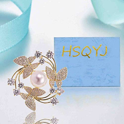Crystal Pearl Flower Brooches Pins Fashion Beautiful Created Rhinestone Floral Brooch Good Idea for Party Dance Wedding Banquet for Elegant Women Girl - color: Butterfly Wreath