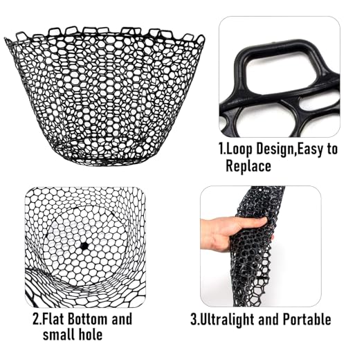 Alwonder Fishing Nets Silicone Replacement Netting, Clear Black Fly Ice Fishing Net Landing Kayak Nets Without Handle for Freshwater Saltwater Foldable Soft Flexible Trout Net Silicone Mesh - color: Black, size: 5025
