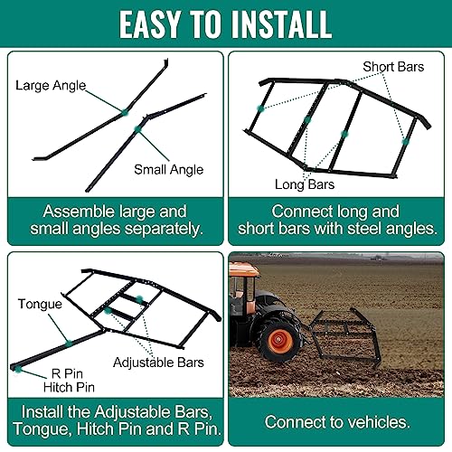 Driveway Drag Harrow 74”Width, 39" Length Driveway Drag with 2 Adjustable Bars for Field and Lawn Leveling, Driveway Grader for ATV, UTV, Garden Lawn Tractors