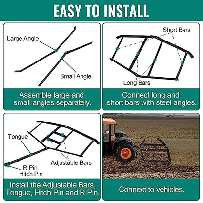 Driveway Drag Harrow 74”Width, 39" Length Driveway Drag with 2 Adjustable Bars for Field and Lawn Leveling, Driveway Grader for ATV, UTV, Garden Lawn Tractors