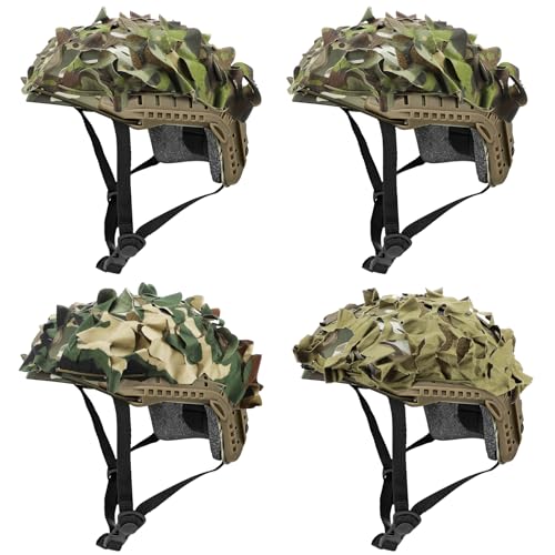 4 Pcs Helmet Cover Tactical Scrim Airsoft Leaf Cover Camo Military Gear Combat Fast Tactical Accessories Military Paintball Hunting Shooting Gear, Helmet Not Included