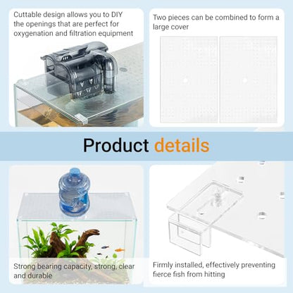 Colingmill 2 Pcs Aquarium Acrylic Fish Tank Lid Covers for 70/75/90/110 Gallon, 48 X18 Glass Cuttable Canopy Top Net, Anti-Jump Net with Clips (Each 22.68 x 16.93 x 0.1in) - size: 23 x 17 Inch