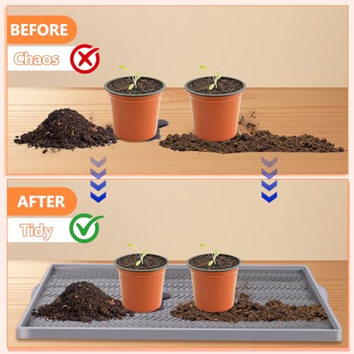 Kalolary 30" x16" Silicone Plant Trays Plant Saucer Growing Tray | Rectangular Heavy Sturdy Silicone Plant Drainage Saucers Plant Drip Trays for Pots Seed Starter Growing Trays