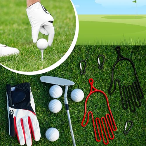 Simgoing 6 Pcs Golf Gloves Holder with 6 Metal Hanging Hooks Golf Gloves Stretcher Support Keeper Drying Rack Tool Accessories Men Women Golfer - color: Red,White,Black
