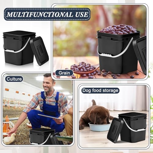 Mumufy 10 Pcs 3.5 Gallon Square Food Grade Bucket with Lid Plastic Buckets Pail with Handle Lid Heavy Duty Buckets for Storing Dry Food Charcoal Camping Fishing(Black) - color: Black, style: Square