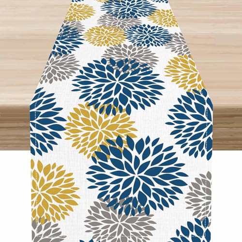 Pink Gray Table Runner, Spring Seasonal Floral Boho Dahlia Pinnata Flower Modern Elegant Farmhouse Table Center Decor for Home Kitchen Dining Patio Holiday Party Table Decorations, 13"x36" Inch - color: Floral-5, size: 13x36" Table Runner