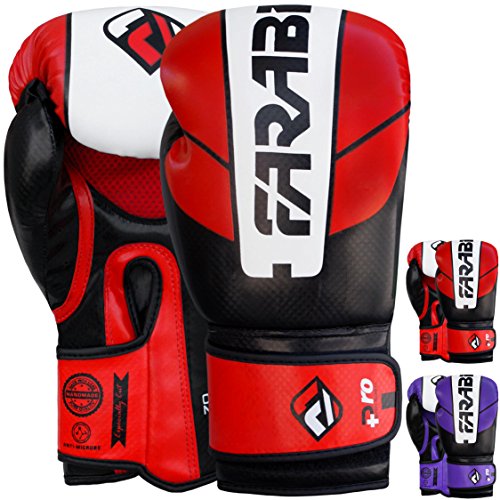 Farabi Pro Safety Tech Fighter MMA, Muay Thai Training Sparring Boxing Kickboxing Punching Gloves Mitts - color: Red/White/Black, size: 10 Oz