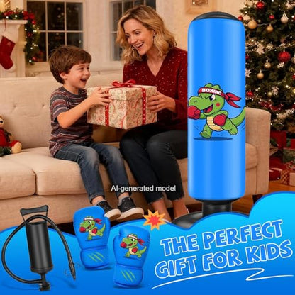 Inflatable Punching Bag for Kids: Qoosea 48 Inches Kids Bop Bag Boxing Gloves & Air Pump Dinosaur Toy Gift for Toddler & Kid Ages 3-8,Freestanding Punching Bag Easy to Inflate,Boxing Bag - color: Blue