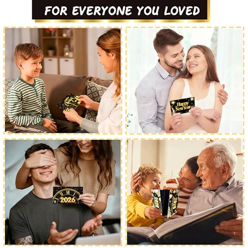 2026 New Year Money Envelopes for Cash Gifts Happy New Year Party Supplies 6PCS New Year's Eve Gifts Card Money Holder Black and Gold Surprise Cash Envelopes for Countdown Party