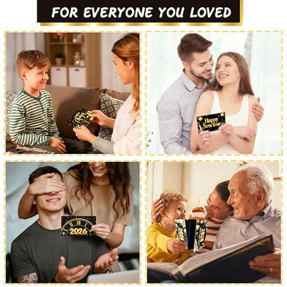 2026 New Year Money Envelopes for Cash Gifts Happy New Year Party Supplies 6PCS New Year's Eve Gifts Card Money Holder Black and Gold Surprise Cash Envelopes for Countdown Party