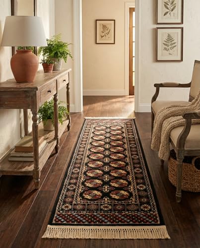 Rugs.com Bokhara Collection Rug – 6 Ft Runner Black Medium-Pile Rug Perfect for Hallways, Entryways - color: Black, size: 2' x 6' Runner