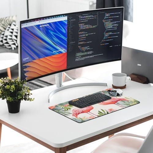Large Size Gaming Mouse Pad Flamingos and Flowers Desk Mat Non-Slip Base Waterproof Desktop Writing Pad for Office Home - color: Flamingos and Flowers, size: 30x60cm